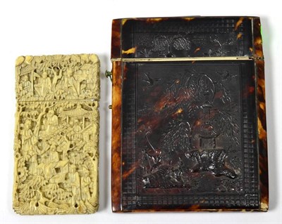 Lot 487 - A Victorian Tortoiseshell Card Case, of rectangular form, moulded with chinoiserie landscapes,...