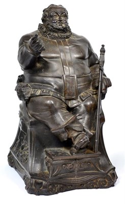 Lot 495 - A Victorian Cast Iron Figural Container, as Falstaff seated holding a sword, containing a...