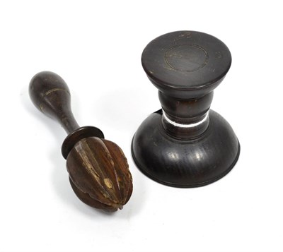 Lot 500 - A Treen Wig/Glove Duster, of pedestal form; and A Treen Lemon Squeezer (2)