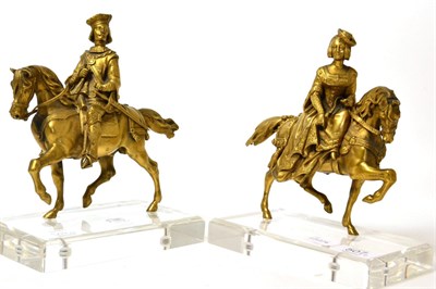 Lot 507 - A Pair of Gilt Bronze Equestrian Figures, probably Russian, in Renaissance style, as a lady and...