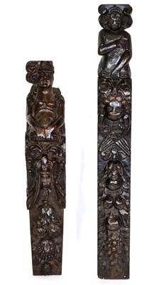 Lot 511 - A 17th Century Oak Term Figure, as a lady over a Green Man mask hung with fruit and a tassel,...