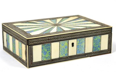 Lot 520 - An Anglo-Indian Sadeli Ivory and Painted Paper Mounted White Metal Travelling Sewing Box, 19th...