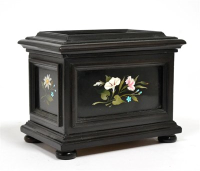 Lot 523 - An Ashford Marble Mounted Ebonised Casket and Hinged Cover, circa 1860, worked in coloured...