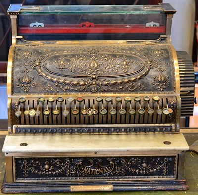 Lot 530 - A National Cash Register Co Brass Mounted Cash Register, size no.357, factory no.669679, 56cm wide