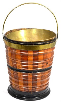 Lot 531 - A Dutch Brass Bound Bucket, 19th century, of ribbed tapering cylindrical form with swing...