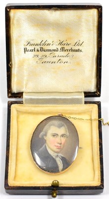 Lot 536 - English School (circa 1800): Miniature Bust Portrait of a Gentleman, with a wig, wearing grey...