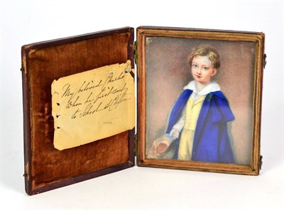 Lot 542 - English School (19th century): Miniature Portrait of a Young Boy, three-quarter length, wearing...