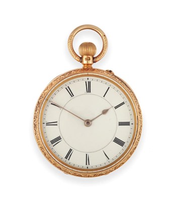 Lot 565 - An 18ct Gold Open Faced Pocket Watch, 1894, lever movement signed S Wolfson, Leeds, enamel dial...