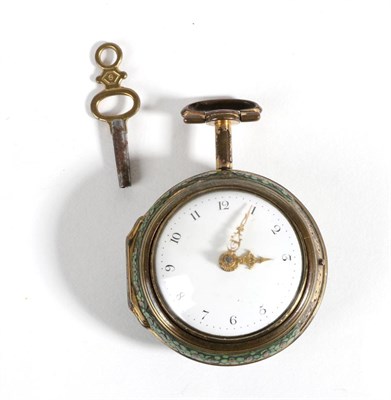 Lot 573 - A Gilt Metal Shagreen Pair Cased Verge Pocket Watch, gilt fusee movement signed Willm Hunter,...