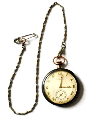 Lot 581 - A Silver Niello Open Faced Pocket Watch, signed Longines, retailed by Tiffany & Co, 1915,...