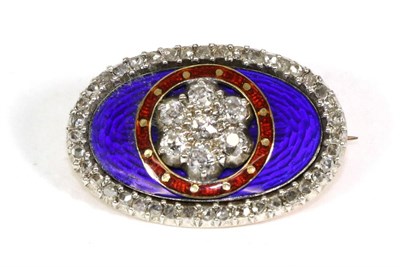 Lot 682 - A Diamond and Enamel Mourning Brooch, a cluster of old cut diamonds within a red enamel and...