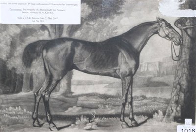 Lot 1016 - George Stubbs (British, 1724-1806)  ";Pangloss belonging to Lord Grosvenor"; Mezzotint, sheet 250mm