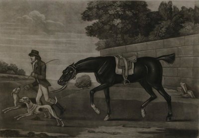 Lot 1017 - James Seymour (British, 1702-1752)  A hunter being led out with two hounds Mezzotint by T...