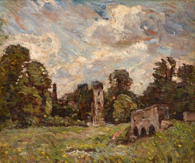 Lot 1042 - Frederick (Fred) Mayor IS (1865-1916)  Buildings in a landscape Oil on canvas, 36.5cm by 42.5cm...