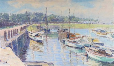 Lot 1054 - Murray Urquhart (1880-1972) Estuary scene with boats Signed, oil on canvas, 42cm by 72.5cm...