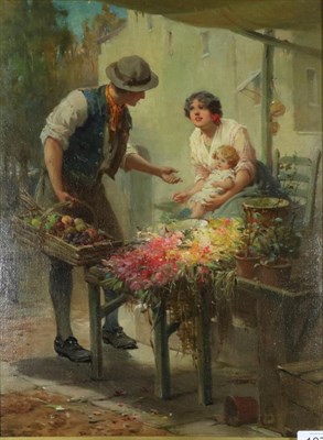 Lot 1071 - Continental School (19th/20th century)  Flower seller  Indistinctly signed, oil on canvas,...