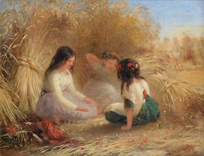 Lot 1083 - Henry Lejeune (1820-1904) ";In the Cornfield"; Initialled and dated 1879, oil on canvas, 26cm...