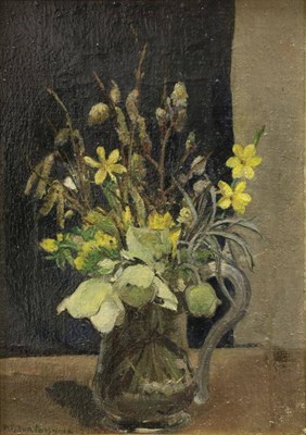 Lot 1086 - Alice Mary Burton (1893-1968) Still life of assorted yellow and green flowers in a jug Signed...