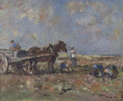 Lot 1095 - Frederick William Jackson RBA, NEAC (1859-1918) ";Turnip Pickers";  Initialled, oil on canvas,...