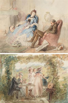 Lot 1112 - Alfred Louis Andrieux (1879-1945) French  After Dinner  Signed, pencil, watercolour and ink,...