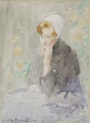 Lot 1114 - William Lee Hankey RWS, RI, ROI, RE (1869-1952)  ";A Study"; - French girl in contemplation,...