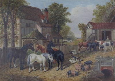 Lot 1123 - Follower of John Frederick Herring, Jnr. (1815-1907)  Farmyard scene  Bears signature, oil on...