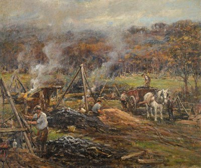 Lot 1133 - Rowland Henry Hill (1873-1952) Open cast mining at Eckington Signed, oil on canvas, 61cm by 74.5cm