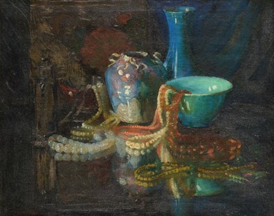 Lot 1138 - Attributed to William Merritt Chase (1849 -1916) American  Still life with glazed vessels and...