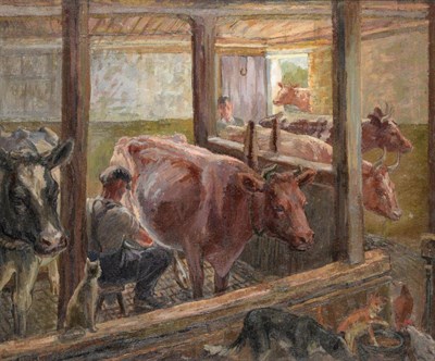 Lot 1139 - Constance-Anne Parker (1921-2016) The Milking Shed Signed and dated (19)53, oil on canvas,...