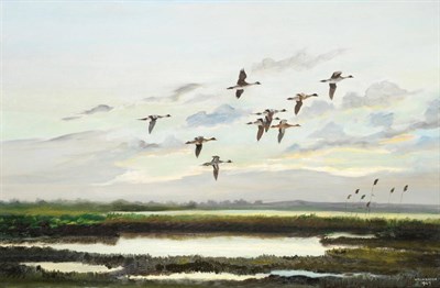 Lot 1140 - Hugh Monahan (1914-1970) ";Pintail, Lough Gara";, Co. Sligo  Signed and dated 1947, oil on...