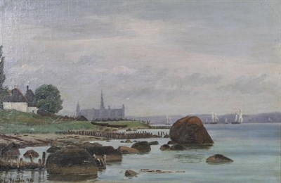 Lot 1151 - Christian Blache (1838-1920) Danish Coastal scene with a view of Kronborg Castle Signed and...