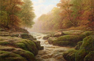 Lot 1168 - William Mellor (1851-1931) ";The Strid, Bolton Woods, Yorkshire";  Signed, inscribed verso, oil...