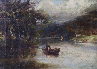 Lot 1174 - Walter Linsley Meegan (1859-1944) Figures boating on a river  Signed, oil on canvas, 24.5cm by...