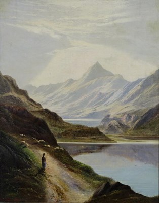 Lot 1175 - Charles Leslie (1835-1890)  Figure droving sheep in a Highland landscape Signed and dated 1874, oil