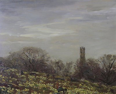 Lot 1180 - Arthur A Friedenson (1872-1955) Daffodils in Dorset landscape Oil on board, 31.5cm by 39cm...