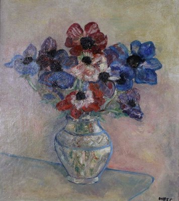 Lot 1184 - Florence Adelina Hess WIAC (1891-1974) Still life of anemones in a glazed vase Signed, oil on...