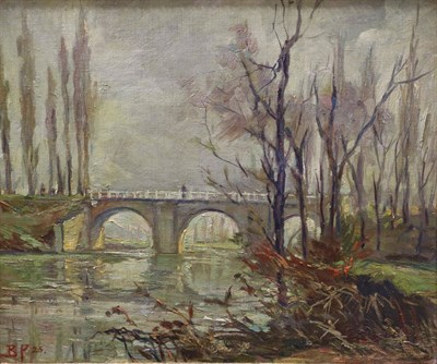 Lot 1189 - Bertram Priestman RA, ROI, NEAC, IS (1868-1951) View of a bridge in Autumn  Initialled and...