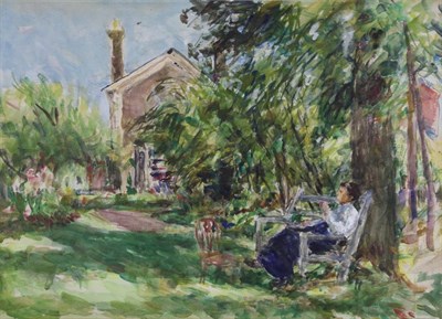 Lot 1191 - William Mark Fisher (1841-1923) An elegant lady seated on a bench beneath a tree in a garden...