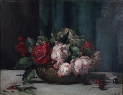 Lot 1216 - Alice Mary Burton (1893-1968) Still life of pink and red roses in a bowl Signed and dated 1932, oil