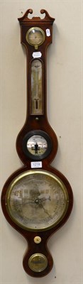 Lot 1218 - A Mahogany Wheel Barometer, signed P.Albino, Cambridge, circa 1850, swan neck pediment, thermometer