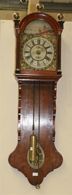 Lot 1227 - A Dutch Staartklok Alarm Striking Wall Clock, 19th century, arched pediment with three brass...