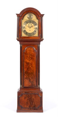 Lot 1234 - A Mahogany Chiming Longcase Clock, arched pediment, pierced side sound frets, well figured...