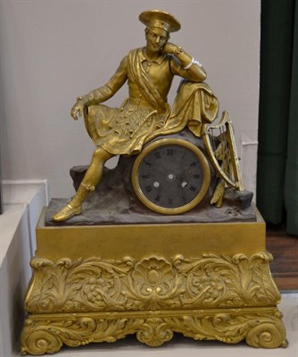 Lot 1254 - A Figural Gilt Metal Striking Mantel Clock, circa 1850, case surmounted by a gentleman leaning,...