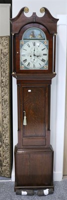 Lot 1259 - An Oak and Mahogany Eight Day Longcase Clock, swan neck pediment, mahogany crossbanded trunk...