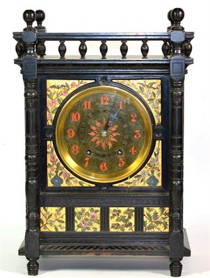 Lot 1261 - An Aesthetic Ebonised and Floral Decorated Striking Table Clock, circa 1890, pediment with...