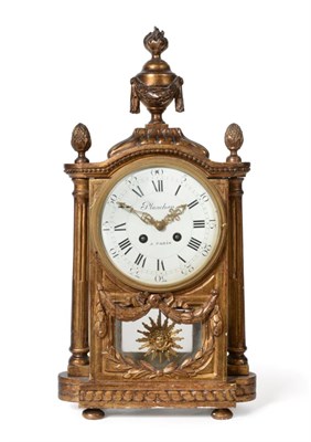 Lot 1266 - A Giltwood Striking Mantel Clock, late 19th/early 20th century, urn and acorn finials, fluted...