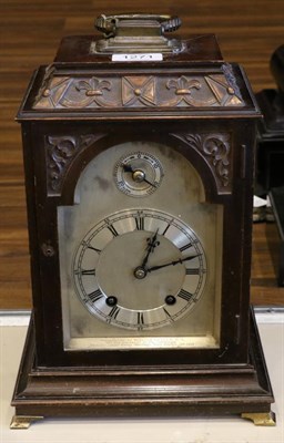 Lot 1271 - A Mahogany Quarter Striking Mantel Clock, circa 1910, pediment with carrying handle and a...