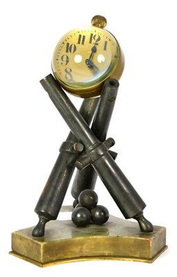 Lot 1275 - A Novelty Cannon Desk Timepiece, circa 1910, magnified ball shaped timepiece case supported by...