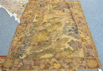 Lot 1340 - European Verdue Flatwoven Rug, 19th century or earlier Woven in wool depicting a forest scene...