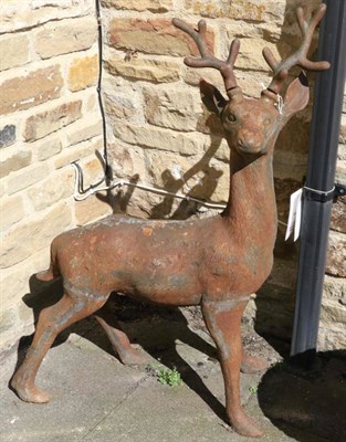 Lot 1363 - A Cast Iron Garden Figure of a 5-Point Deer, realistically modelled with hoof feet, 112cm high